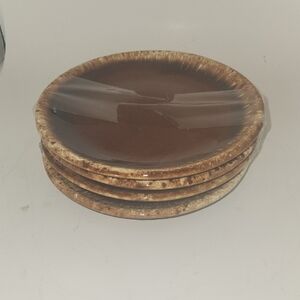 Vintage  Set Of 4 Hull Salad Bread Plates Brown Drip Glaze 6.5" Diameter
